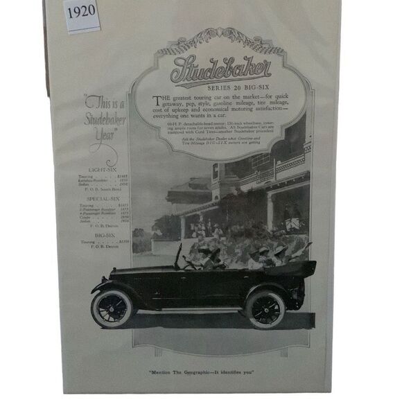 Vintage 1920 Studebaker Series 20 Big Six Ad Advertisement - Picture 1 of 4